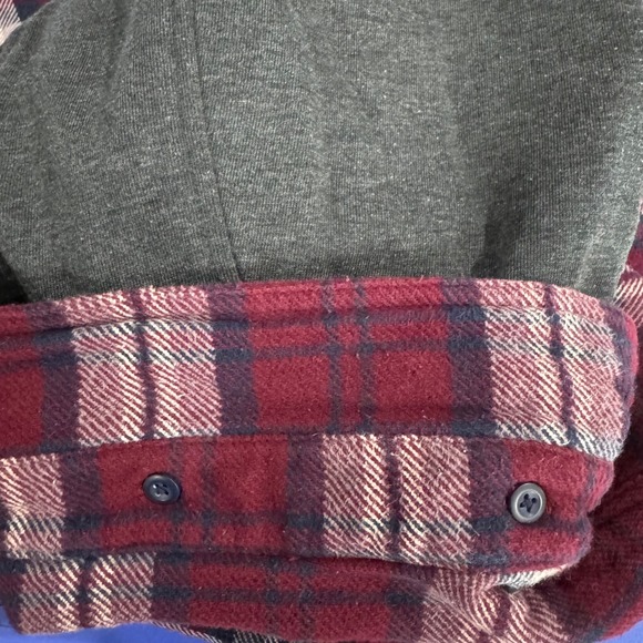 American Eagle Mens L Flannel Shirt with Hood Button Up Burgundy‎ Plaid Heavy - Picture 5 of 7